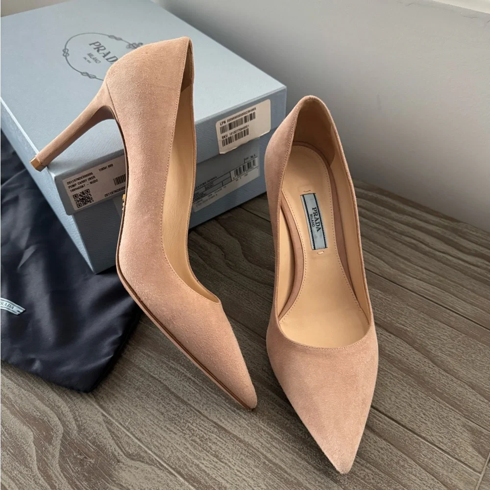Prada Calzature Donna Suede Stiletto Nude Pumps - Picture 1 of 11
